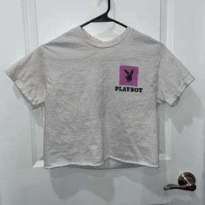 PLAYBOY Pink and White Crop Top